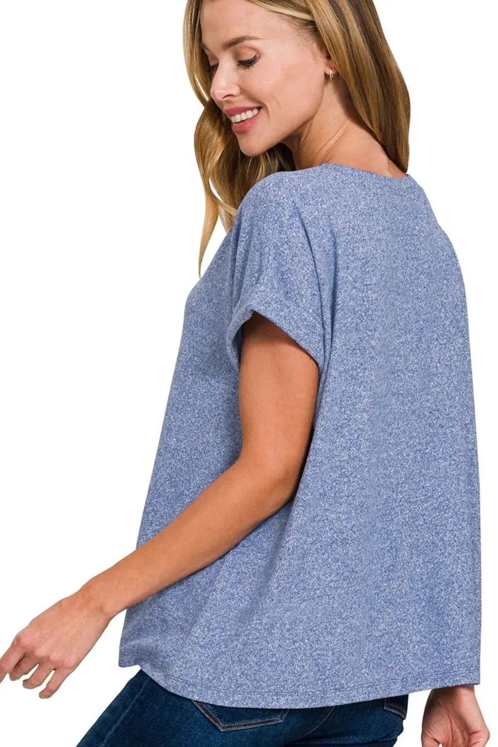 Zenana Soft Melange Hacci V-neck Tee - Love Salve